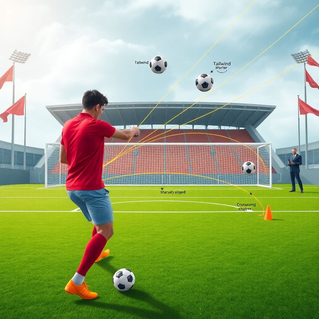 Влияние ветра на дальние удары и скорость полета мяча в футболе